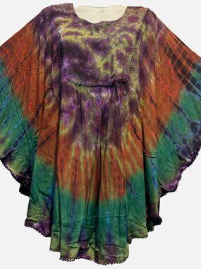 Nwt FUNKY STUFF hippie tie dye rayon butterfly TOP TUNIC O/S fits M L XL 1X 2X